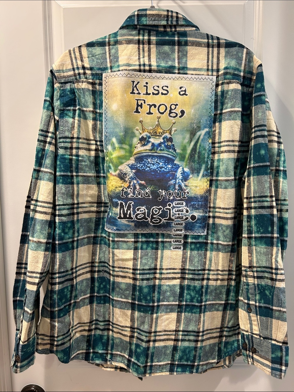 Kiss a Frog Plaid Flannel Shirt - Teal & Cream by Angry Minnow.  NWT